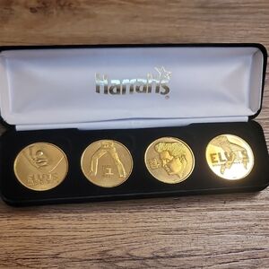 Vintage Harrah's Elvis Gold Coin Set